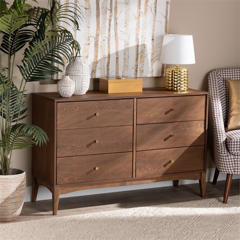 Baxton Studio Landis Ash Walnut Finished Wood 6-Drawer Dresser