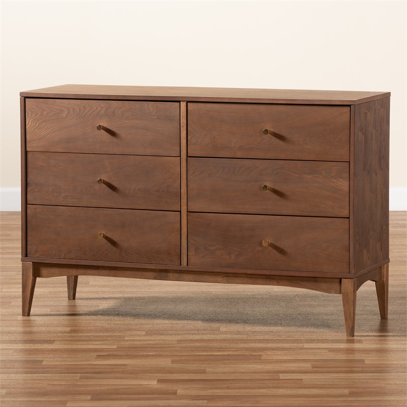 Baxton Studio Landis Ash Walnut Finished Wood 6-Drawer Dresser