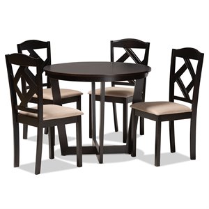 Baxton Studio Morigan Dark Brown Finished Wood 5-Piece Dining Set