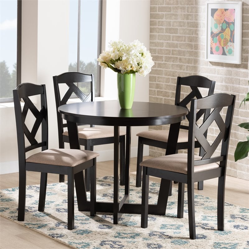 Baxton Studio Morigan Dark Brown Finished Wood 5-Piece Dining Set