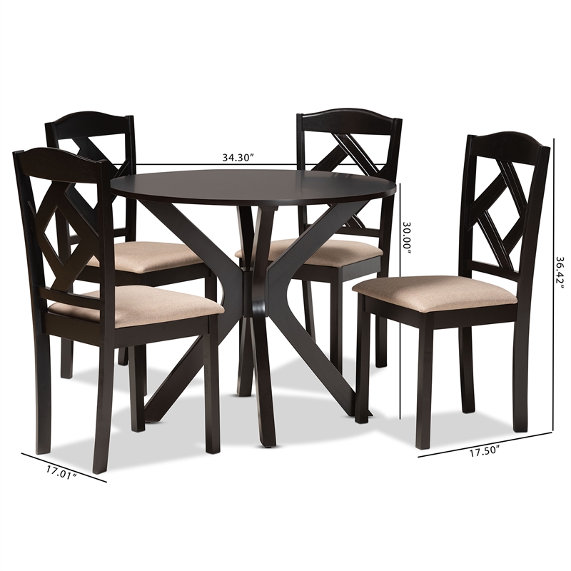 Baxton Studio CarlinDark Brown Finished Wood 5-Piece Dining Set