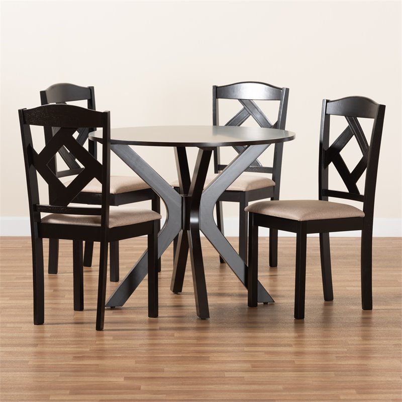 Baxton Studio CarlinDark Brown Finished Wood 5-Piece Dining Set
