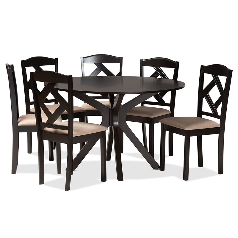 Baxton Studio Carlin Dark Brown Finished Wood 7-Piece Dining Set