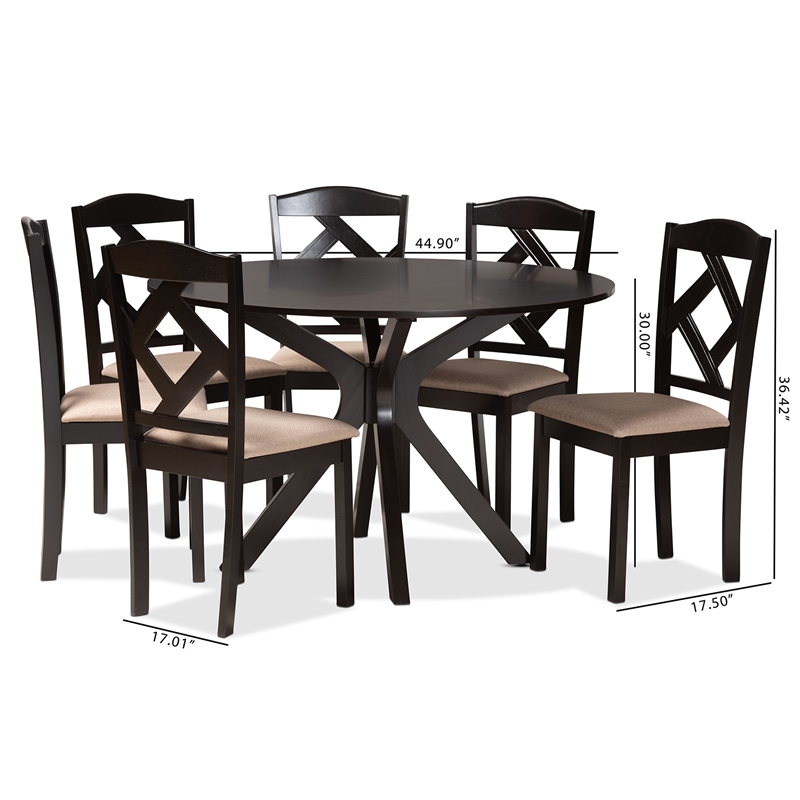 Baxton Studio Carlin Dark Brown Finished Wood 7-Piece Dining Set