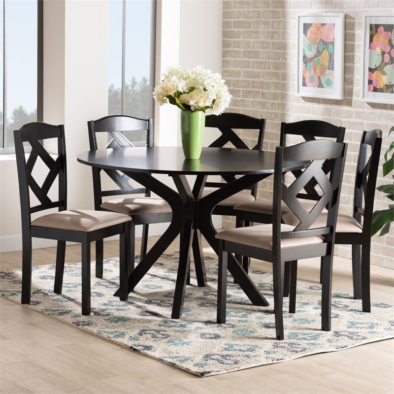 Baxton Studio Carlin Dark Brown Finished Wood 7-Piece Dining Set