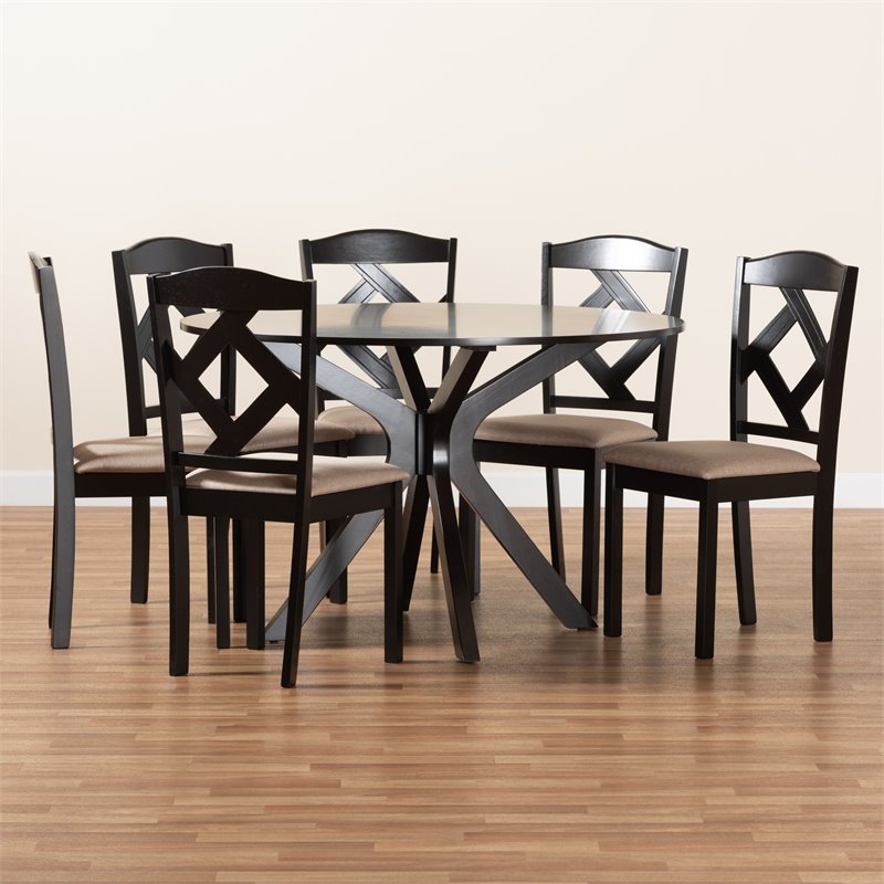 Baxton Studio Carlin Dark Brown Finished Wood 7-Piece Dining Set