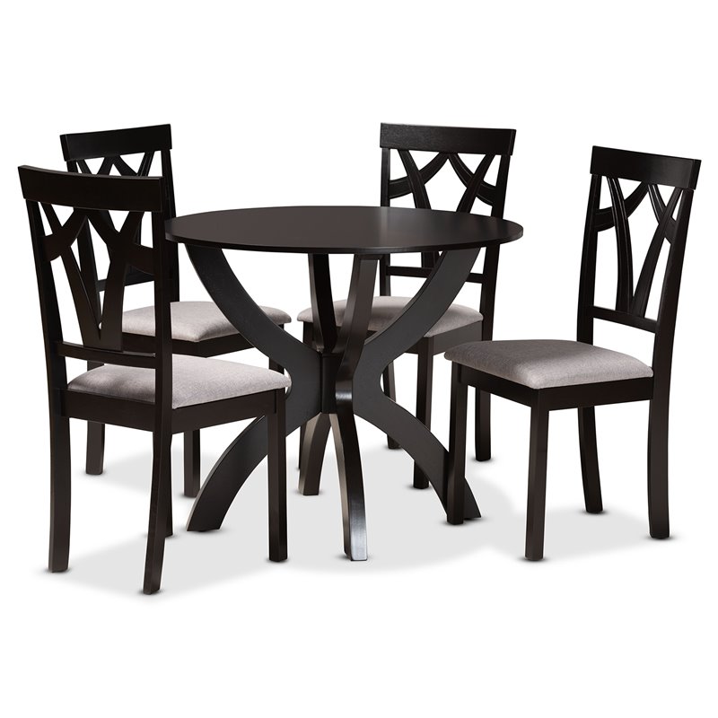 Baxton Studio Rasa Grey and Dark Brown Finished Wood 5-Piece Dining Set