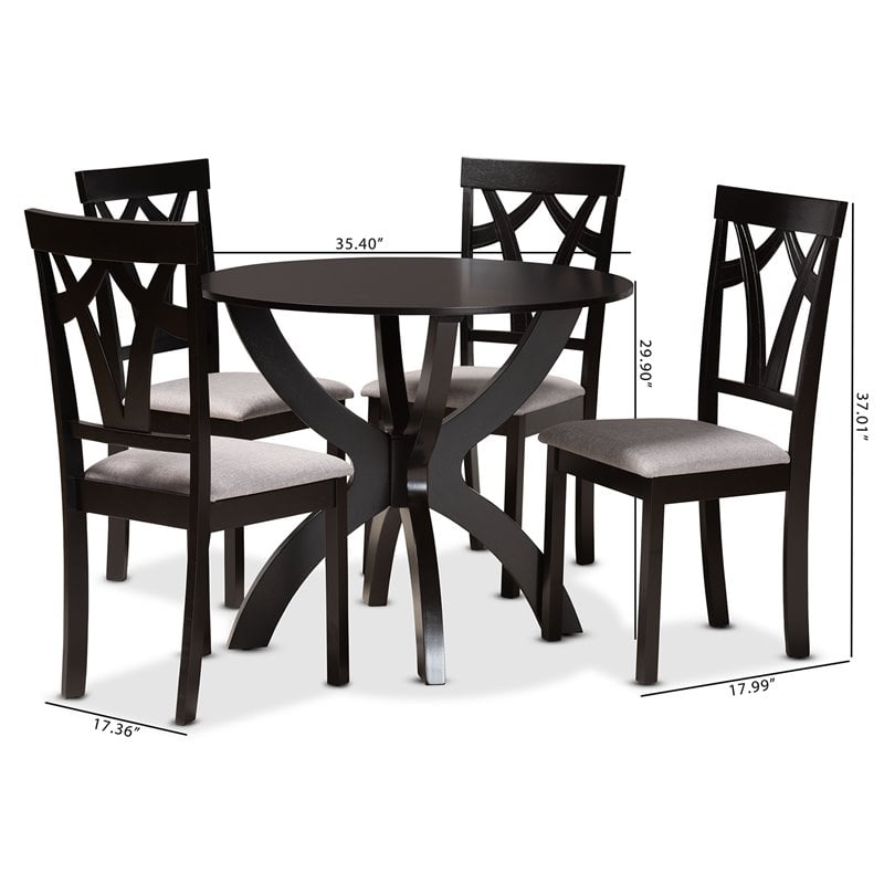 Baxton Studio Rasa Grey and Dark Brown Finished Wood 5-Piece Dining Set