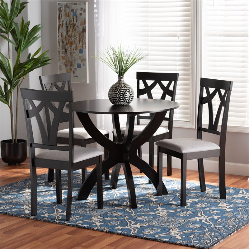 Baxton Studio Rasa Grey and Dark Brown Finished Wood 5-Piece Dining Set