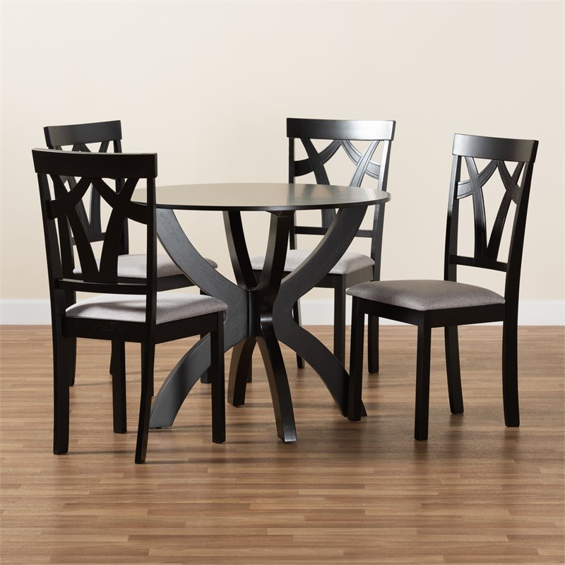 Baxton Studio Rasa Grey and Dark Brown Finished Wood 5-Piece Dining Set