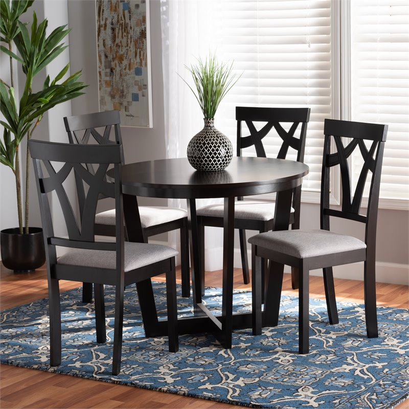 Baxton Studio Telma Grey and Dark Brown Finished Wood 5-Piece Dining Set