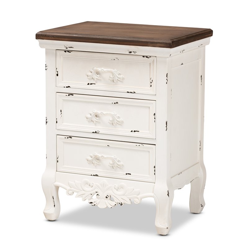 Baxton Studio Levron Brown and Antique White Finished Wood 3-Drawer End Table