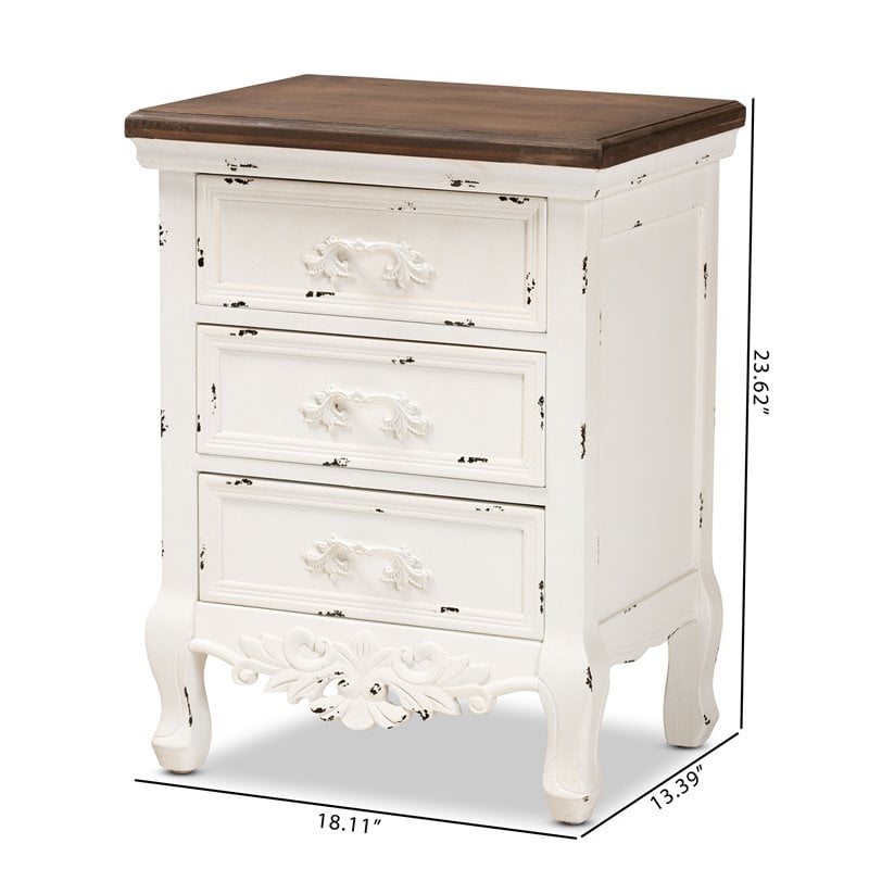 Baxton Studio Levron Brown and Antique White Finished Wood 3-Drawer End Table