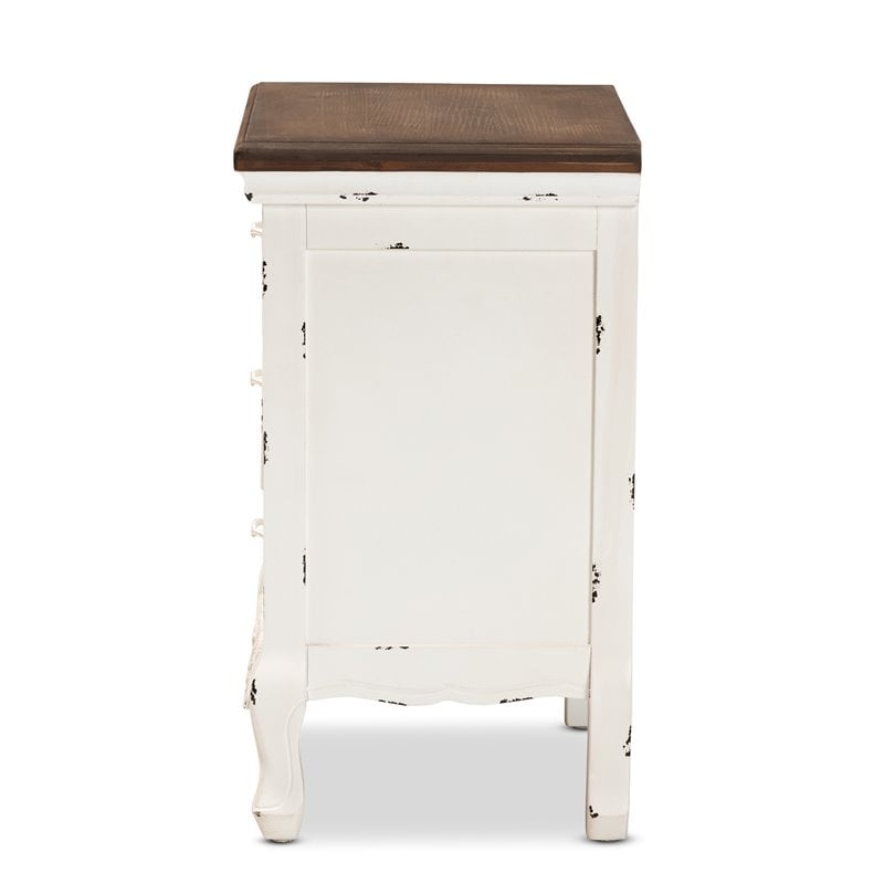 Baxton Studio Levron Brown and Antique White Finished Wood 3-Drawer End Table