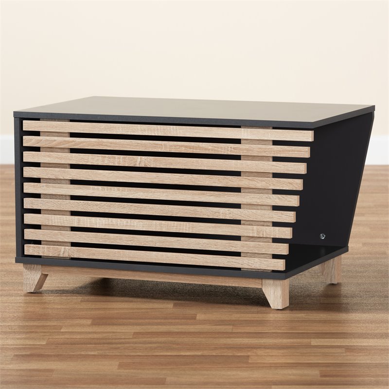 Baxton Studio Eckhart Dark Grey and Oak Finished Wood Cat Litter Box Cover House