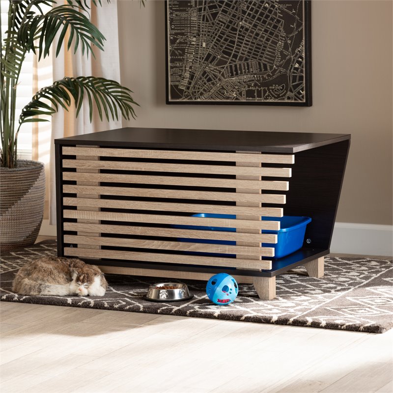 Baxton Studio Eckhart Dark Brown and Oak Finished Cat Litter Box Cover House