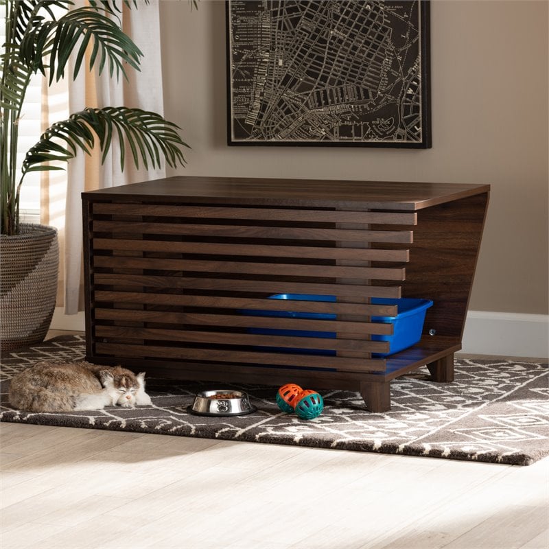 Baxton Studio Eckhart Walnut Brown Finished Wood Cat Litter Box Cover House