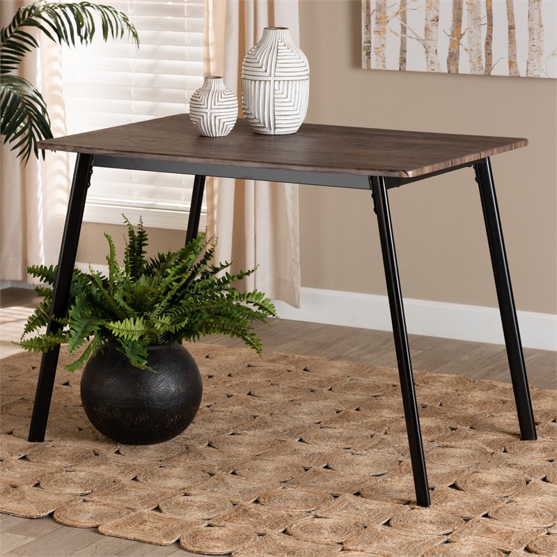 Baxton Studio Calder Walnut Brown Finished Wood and Black Metal Dining Table