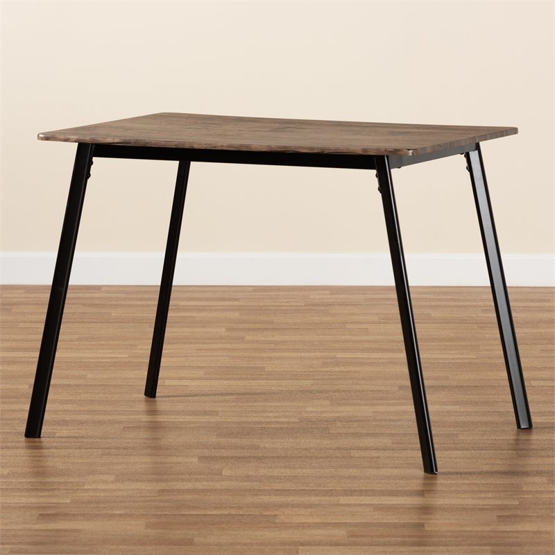 Baxton Studio Calder Walnut Brown Finished Wood and Black Metal Dining Table