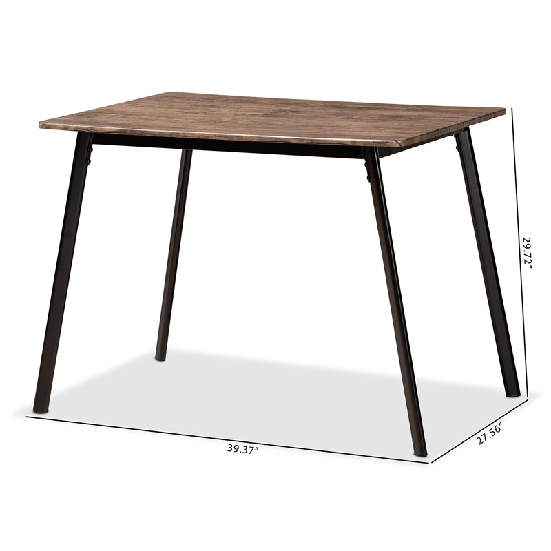 Baxton Studio Calder Walnut Brown Finished Wood and Black Metal Dining Table