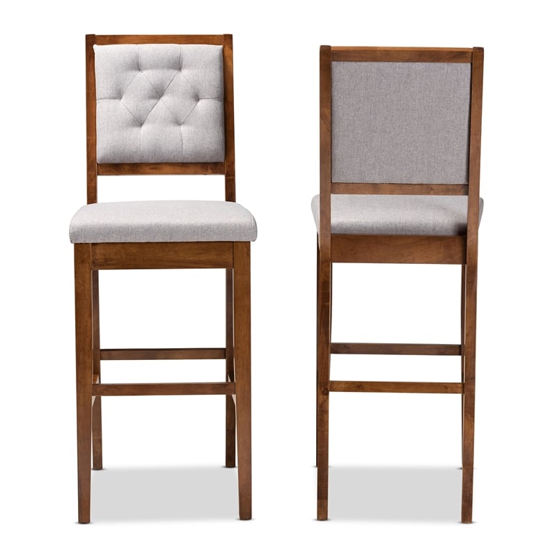 Baxton Studio Gideon Grey and Walnut Brown Finished Wood 2-Piece Bar Stool Set
