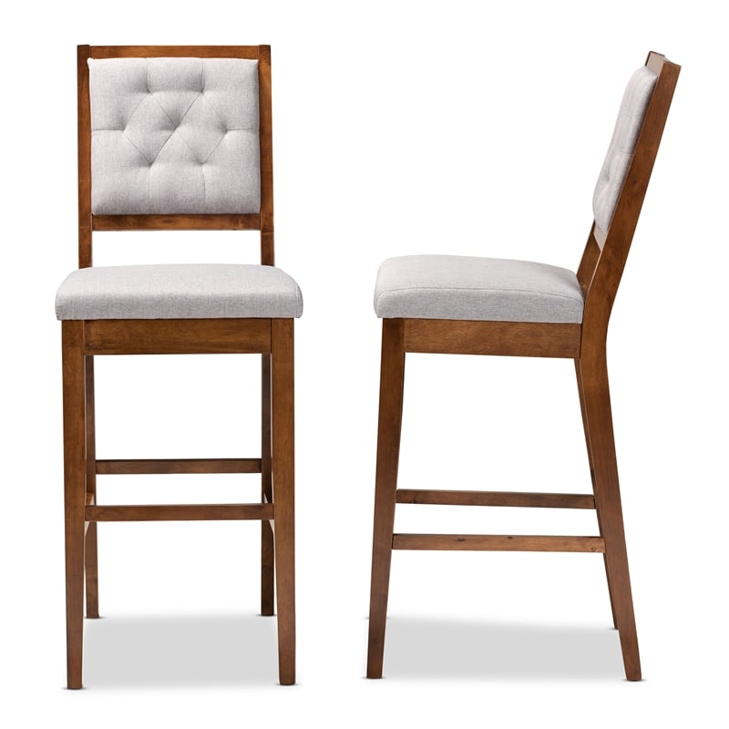 Baxton Studio Gideon Grey and Walnut Brown Finished Wood 2-Piece Bar Stool Set