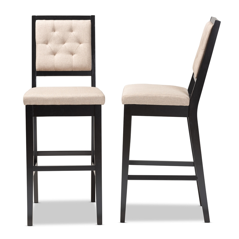 Baxton Studio Gideon Sand and Dark Brown Finished Wood 2-Piece Bar Stool Set