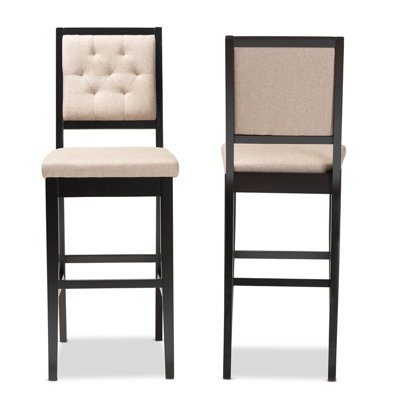Baxton Studio Gideon Sand and Dark Brown Finished Wood 2-Piece Bar Stool Set