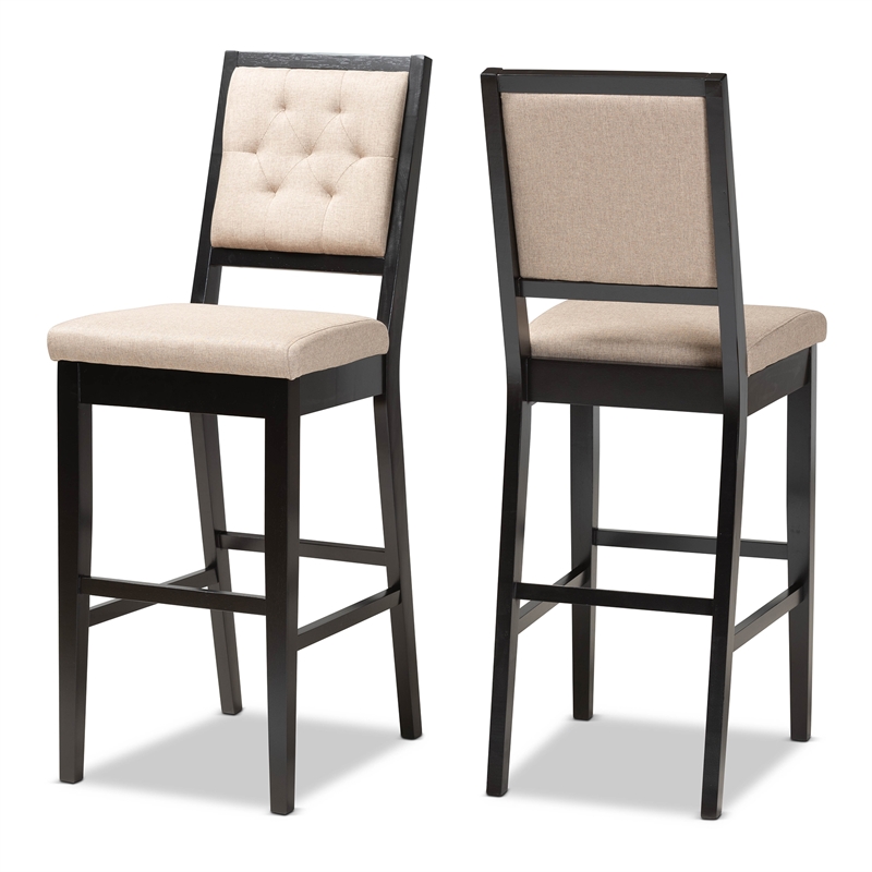 Baxton Studio Gideon Sand and Dark Brown Finished Wood 2-Piece Bar Stool Set