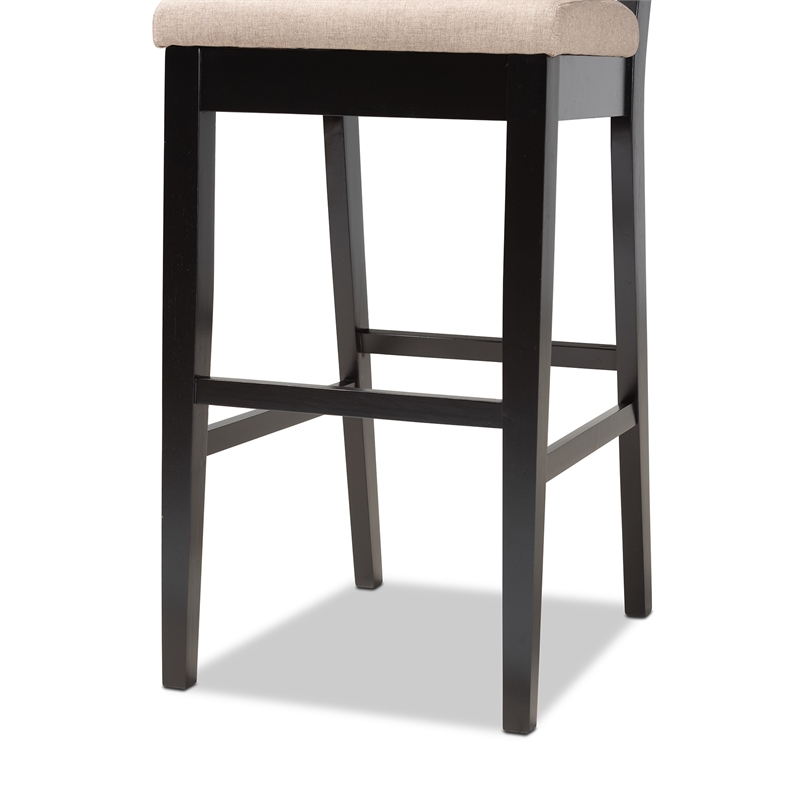 Baxton Studio Gideon Sand and Dark Brown Finished Wood 2-Piece Bar Stool Set