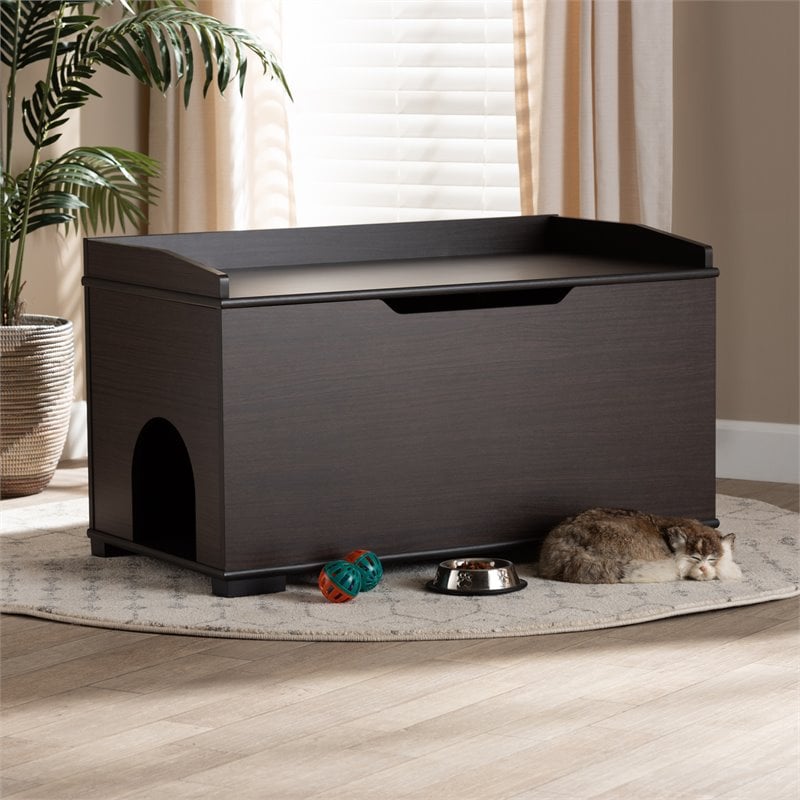 Baxton Studio Mariam Dark Brown Finished Wood Cat Litter Box Cover House