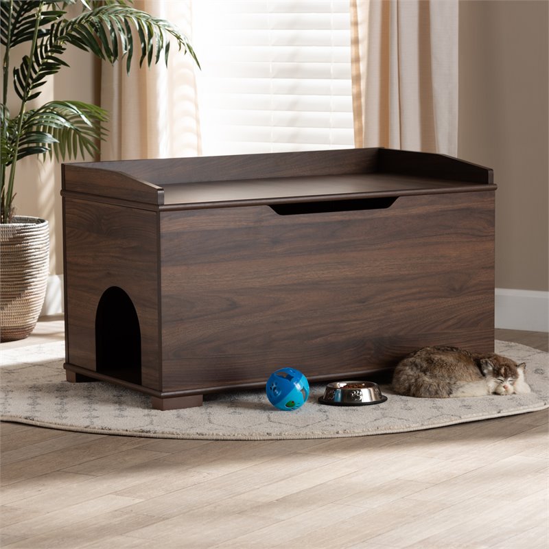 Baxton Studio Mariam Walnut Brown Finished Wood Cat Litter Box Cover House