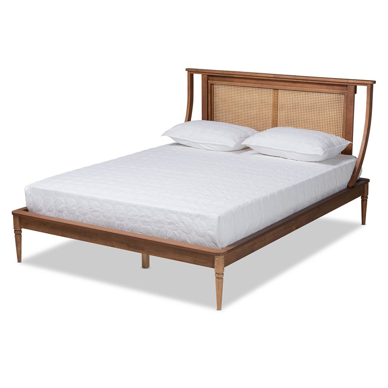 Baxton Studio Jamila TBrown Finished Wood and Rattan Full Size Platform Bed