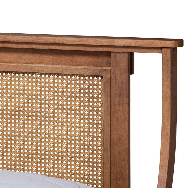 Baxton Studio Jamila Brown Finished Wood and Rattan Queen Size Platform Bed