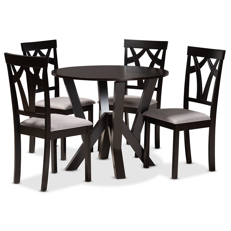 Baxton Studio Branca Grey and Dark Brown Finished Wood 5-Piece Dining Set