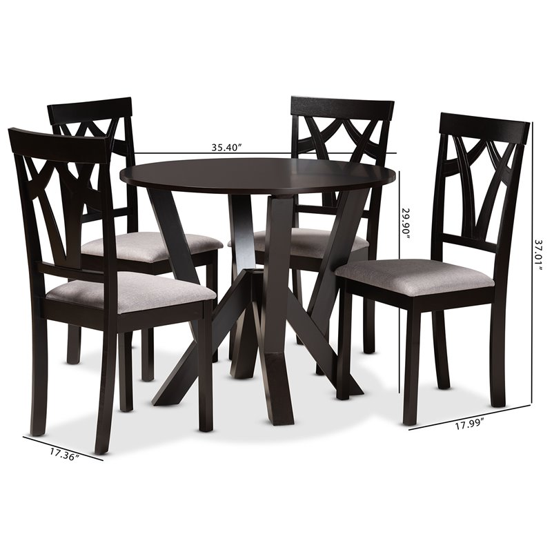 Baxton Studio Branca Grey and Dark Brown Finished Wood 5-Piece Dining Set