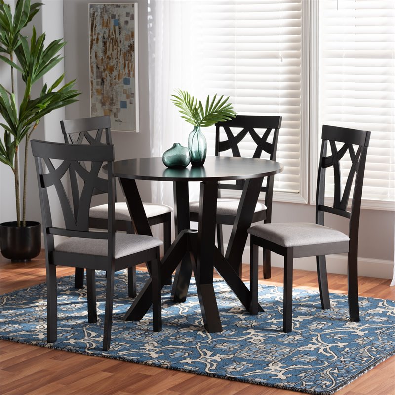 Baxton Studio Branca Grey and Dark Brown Finished Wood 5-Piece Dining Set