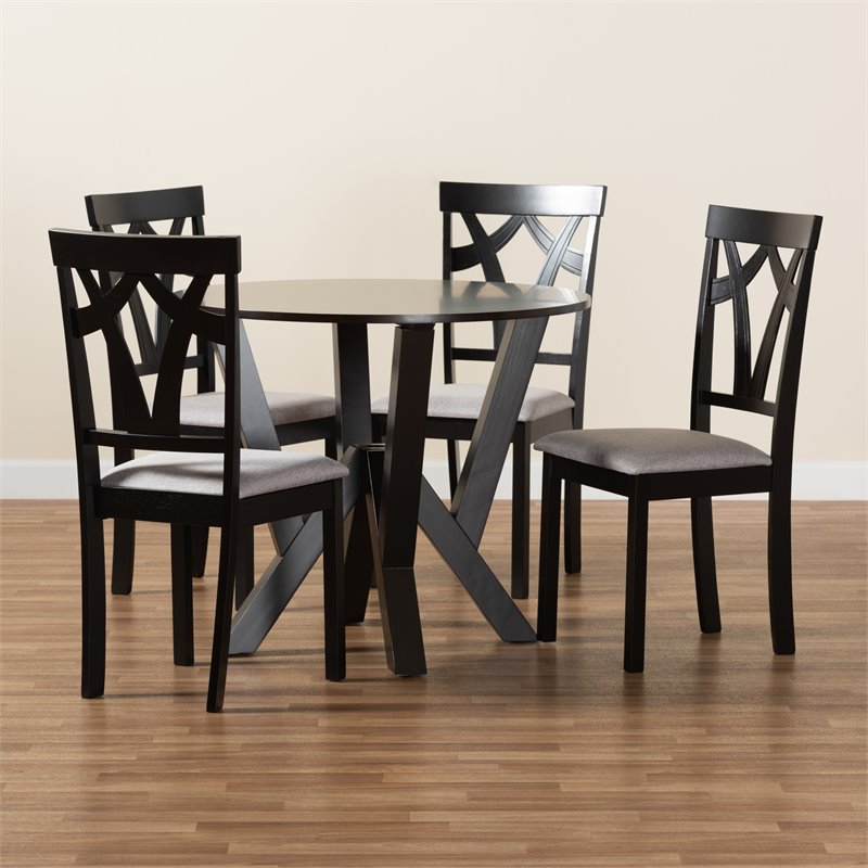 Baxton Studio Branca Grey and Dark Brown Finished Wood 5-Piece Dining Set