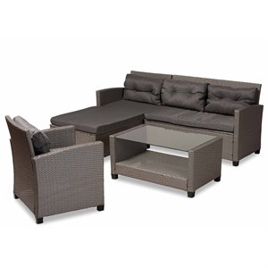 Baxton Studio Darian Grey and Grey Synthetic Rattan 4-Piece Patio Set