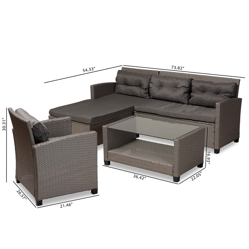 Baxton Studio Darian Grey and Grey Synthetic Rattan 4-Piece Patio Set