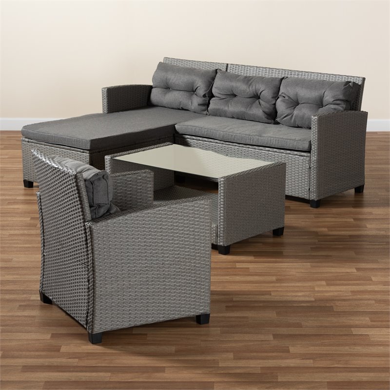 Baxton Studio Darian Grey and Grey Synthetic Rattan 4-Piece Patio Set