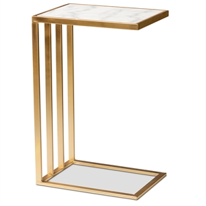 Baxton Studio Parkin Gold Finished Metal C Shaped End Table with Marble Tabletop