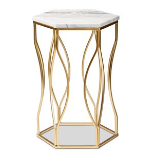 Baxton Studio Kalena Gold Metal End Table with Marble Tabletop