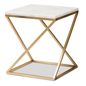Baxton Studio Hadley Gold Finished Metal End Table with Marble Tabletop