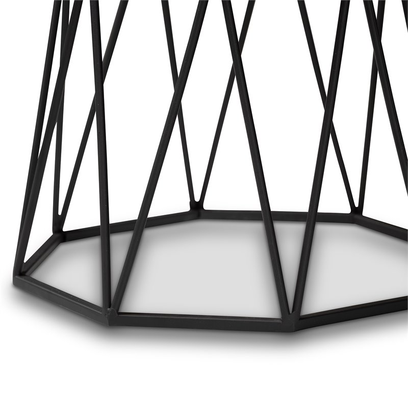 Baxton Studio Venedict Black Metal End Table with Marble Tabletop
