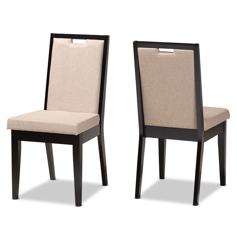 Baxton Studio Octavia Sand and Dark Brown Finished Wood 2-Piece Dining Chair Set