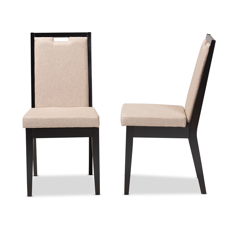 Baxton Studio Octavia Sand and Dark Brown Finished Wood 2-Piece Dining Chair Set