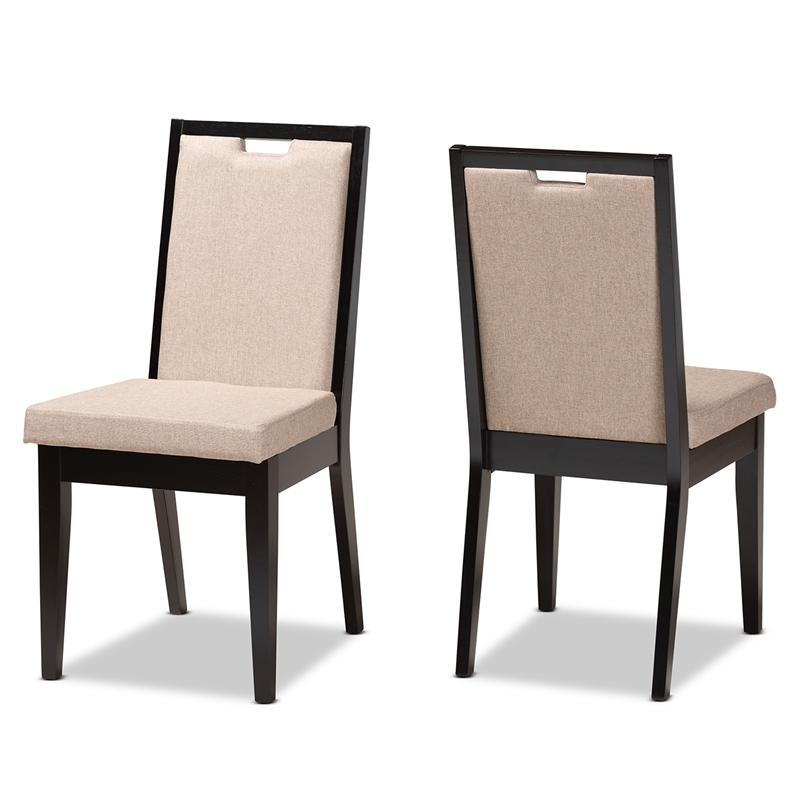Baxton Studio Octavia Sand and Dark Brown Finished Wood 2-Piece Dining Chair Set