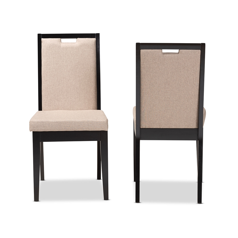 Baxton Studio Octavia Sand and Dark Brown Finished Wood 2-Piece Dining Chair Set