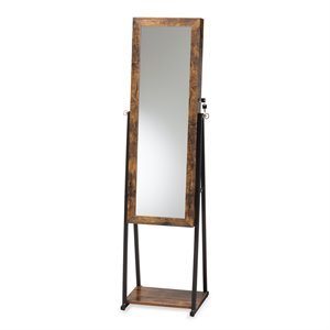 baxton studio ganit brown finished wood and black metal armoire with mirror